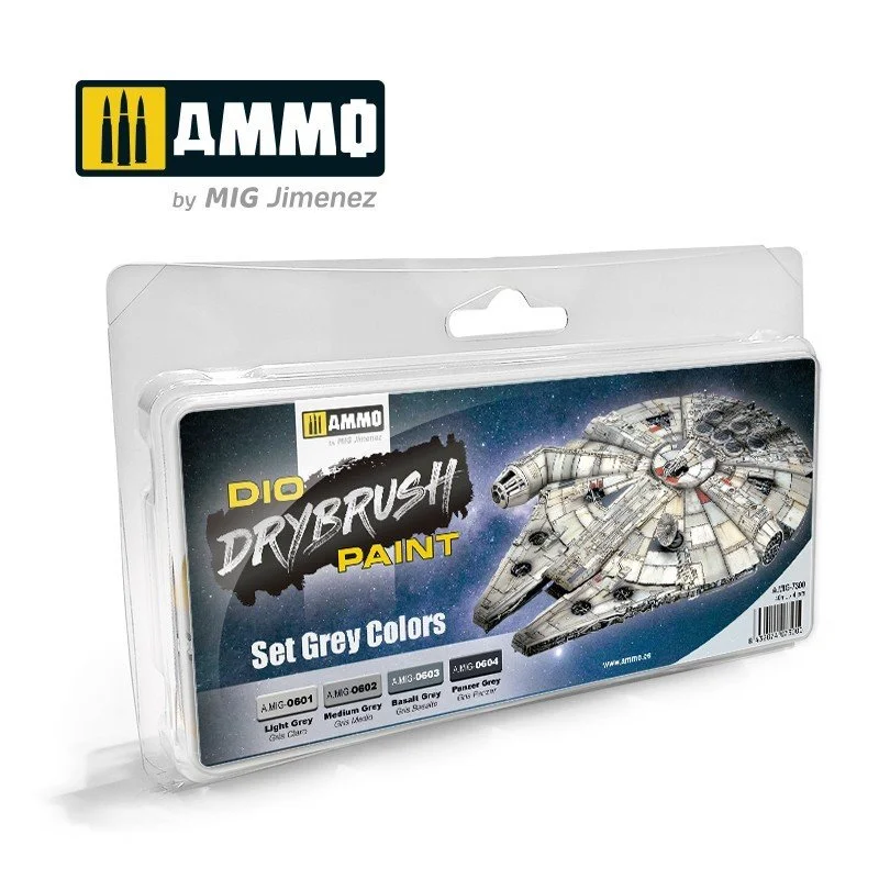 AMMO 40mL Drybrush Set Grey Colors #MIG-7300