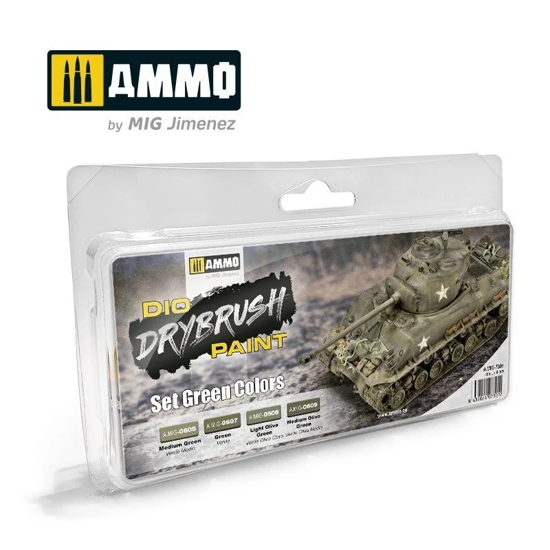 AMMO 40mL Drybrush Set Green Colors #MIG-7301