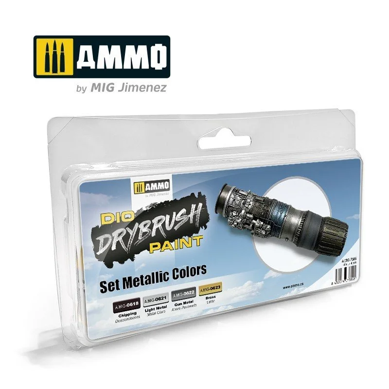 AMMO 40mL Drybrush Set Metallic Colors #MIG-7305