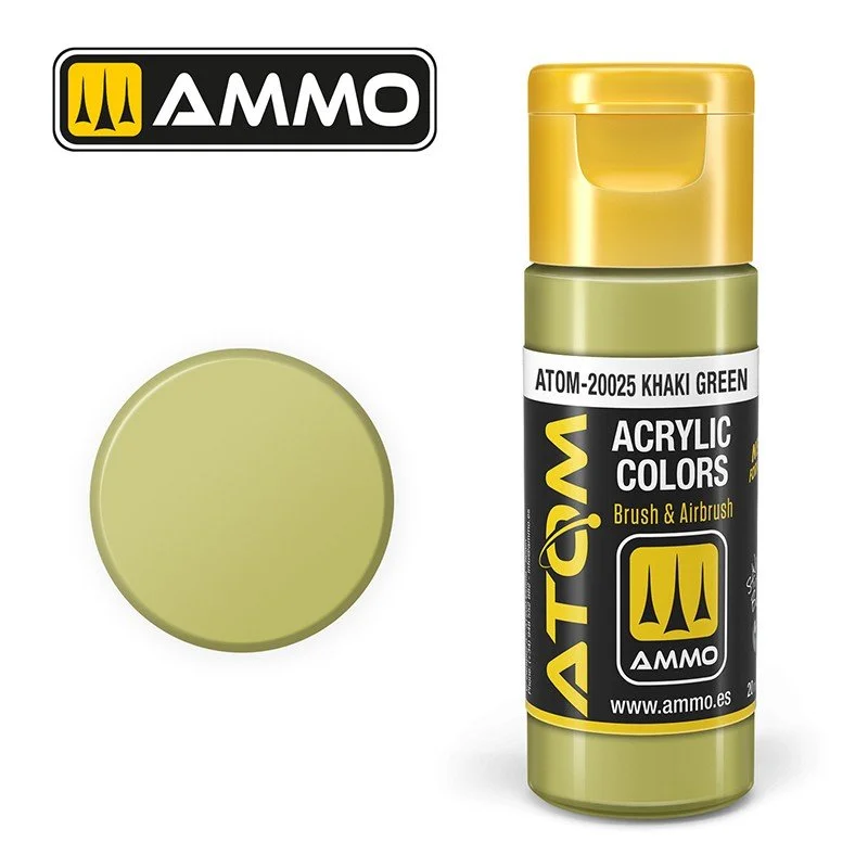 AMMO ATOM ACRYLIC COLOR 20mL Khaki Green (FS24552) #ATOM-20025