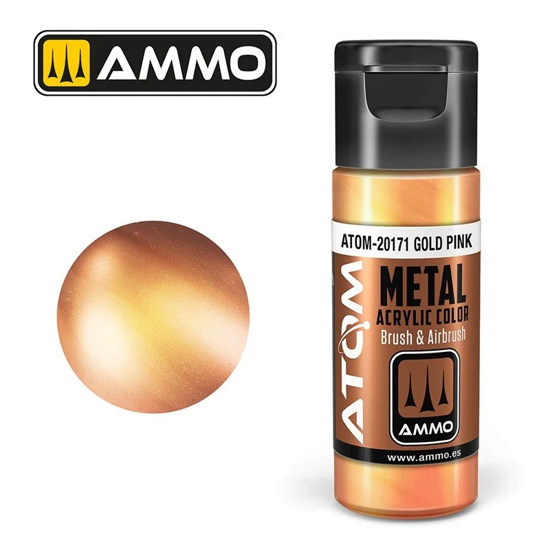 AMMO ATOM ACRYLIC COLOR 20mL METALLIC Gold Pink #ATOM-20171