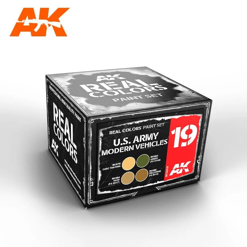 AK REAL COLORS: US Army Modern Vehicle  RCS19 Acrylic Lacquer Paint Set (4)x10ml)