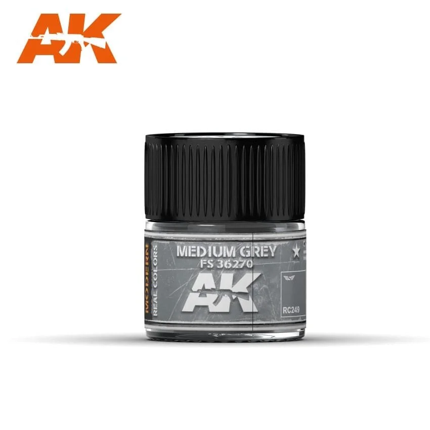AK REAL COLORS: MEDIUM GREY RC249 FS36270  Acrylic Lacquer Paint 10ml Bottle