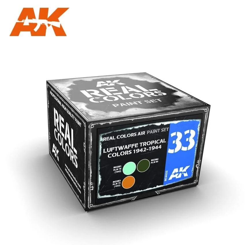 AK REAL COLORS: Luftwaffe Tropical Colors 1942-1944 Colors  RCS33 Acrylic Lacquer Paint Set (3)x10ml)