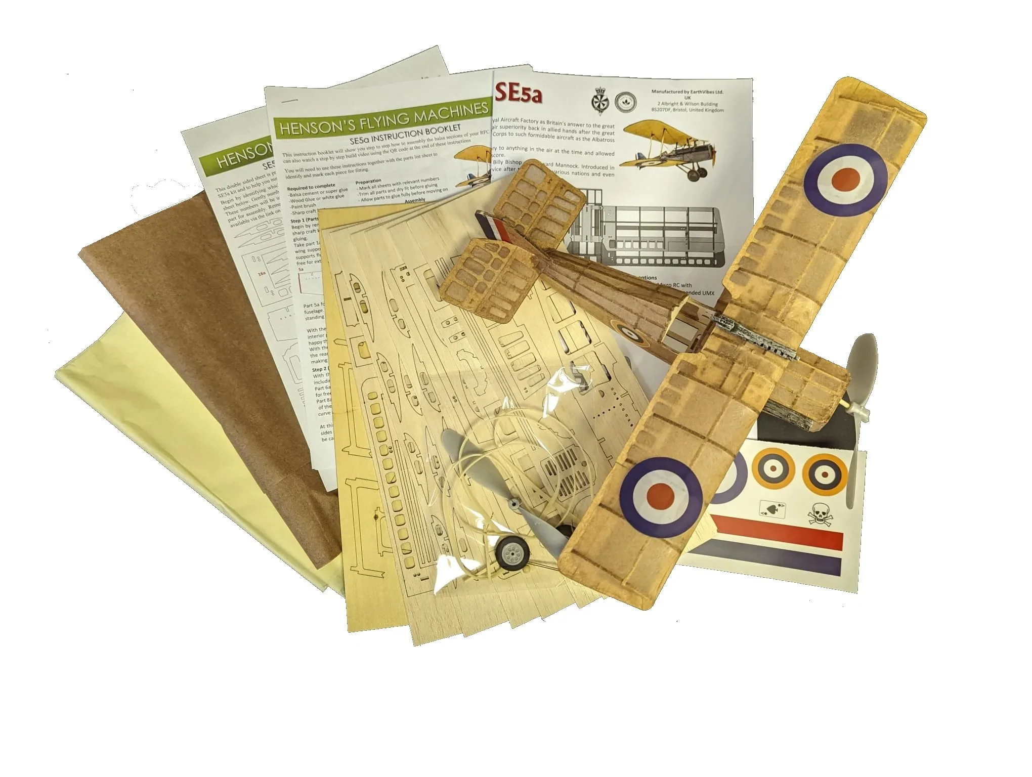 Henson's Flying Machines Se5a 22 inch Peanut Laser-Cut [FREE-FLIGHT] Balsa Kit