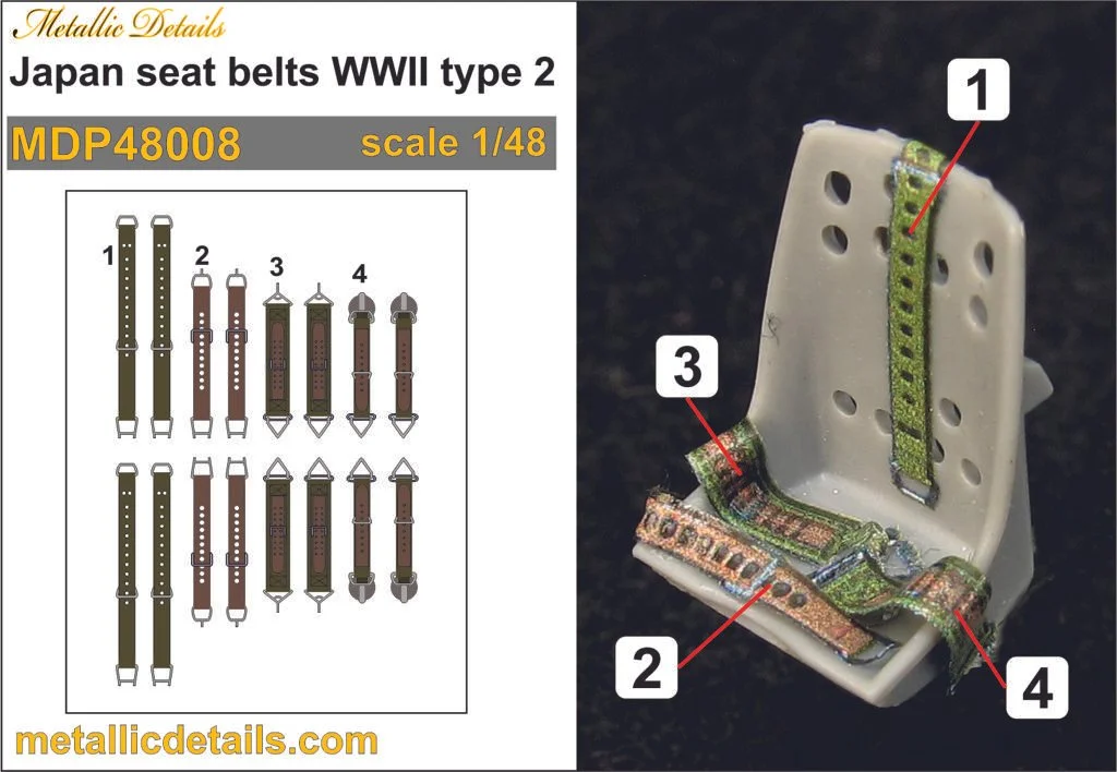 1/48 Metallic Details Japan Seat Belts Type 2 3D Decals #MDP48008