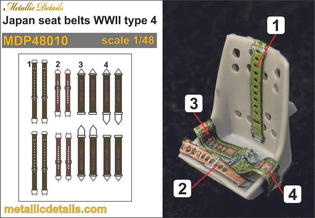 1/48 Metallic Details Japan Seat Belts Type 4 3D Decals #MDP48010
