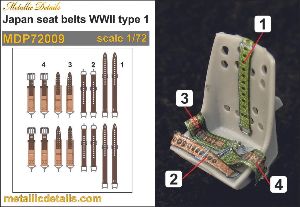1/72 Metallic Details Japan Seat Belts Type 1 3D Decals #MDP72009