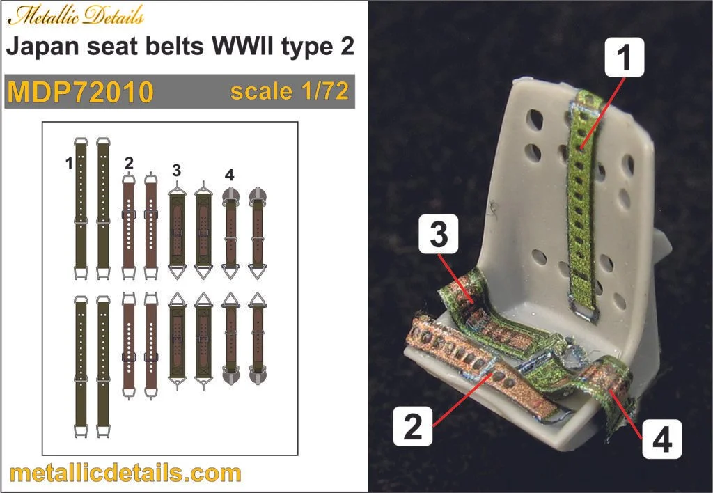 1/72 Metallic Details Japan Seat Belts Type 2 3D Decals #MDP72010