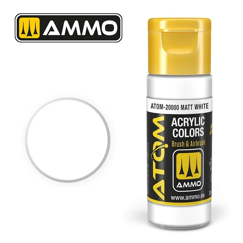 AMMO ATOM ACRYLIC COLOR 20mL Matt White (FS37925) #ATOM-20000