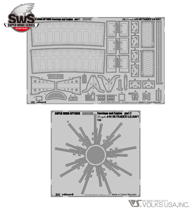 1/32 A-1H Skyraider Photo-etched Fuselage and Engine Set